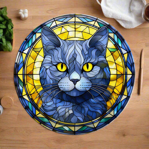 Cat British Shorthair Glass Suncatcher Worktop Saver